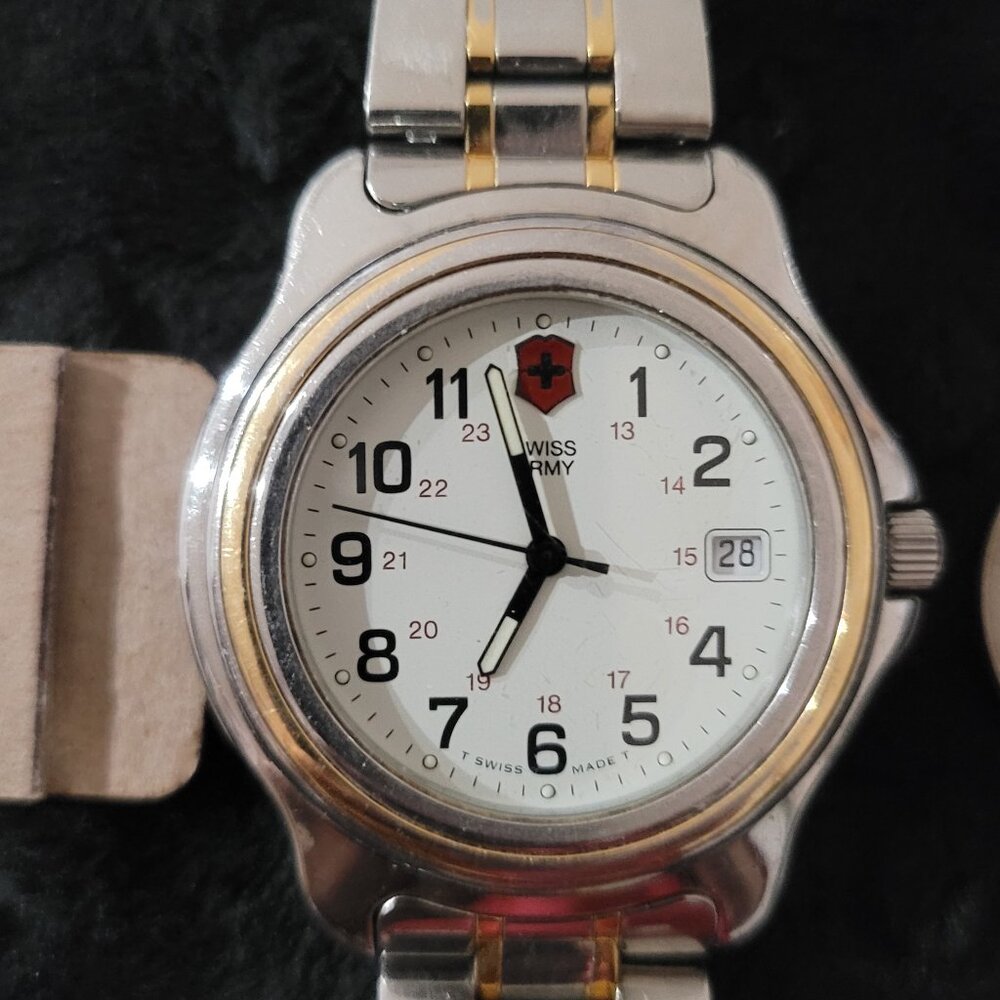 Item #W24  Victorinox Swiss Army Officers SS Watch Men's Two Tone  Engraved
